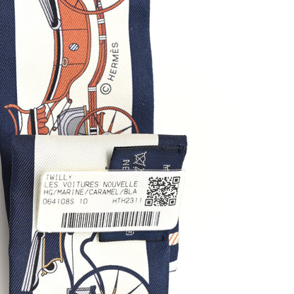 Hermes Silk Les Voitures Nouvelle Twilly Marine Caramel White 3 of 3