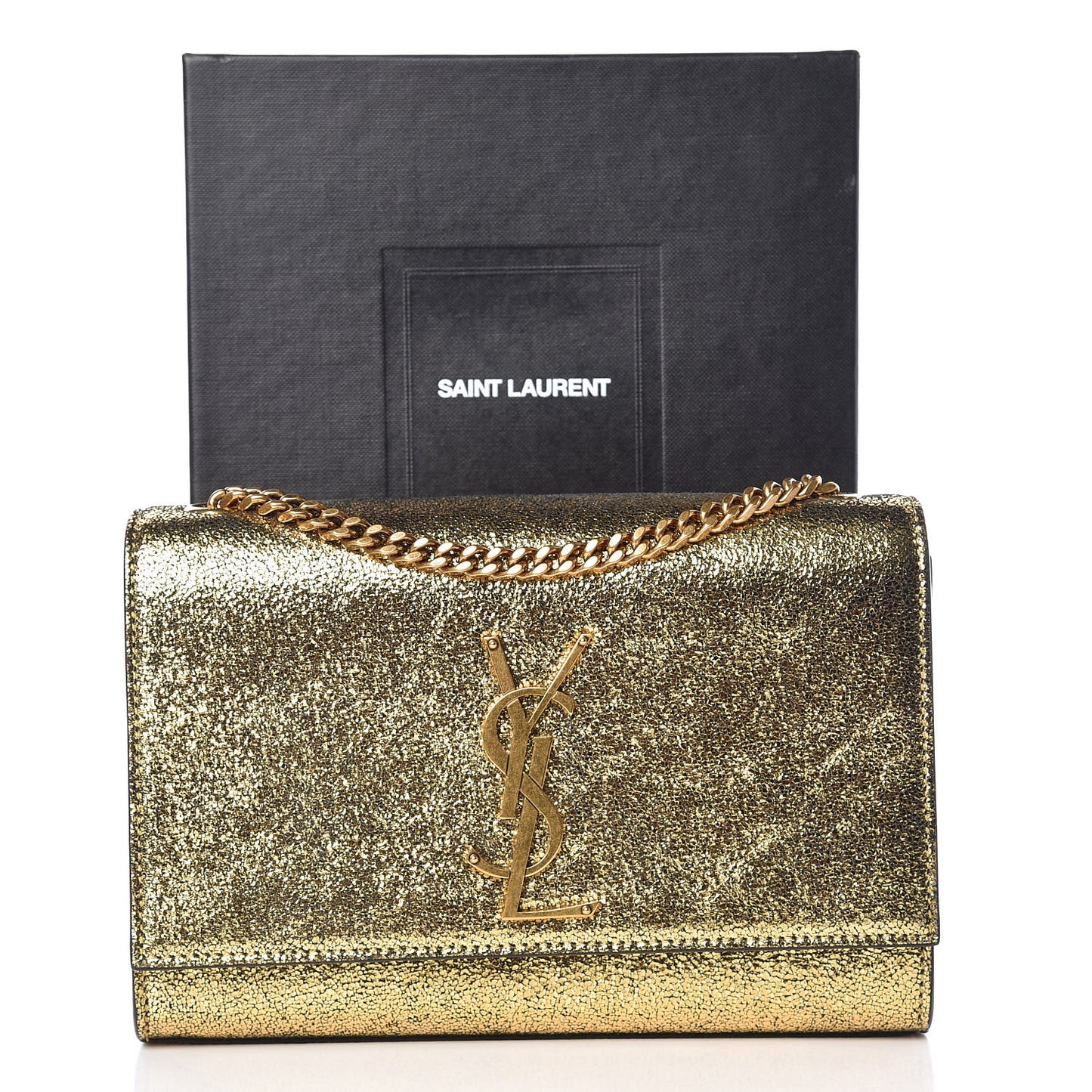 Metallic Calfskin Small Classic Monogram Kate Satchel Oro