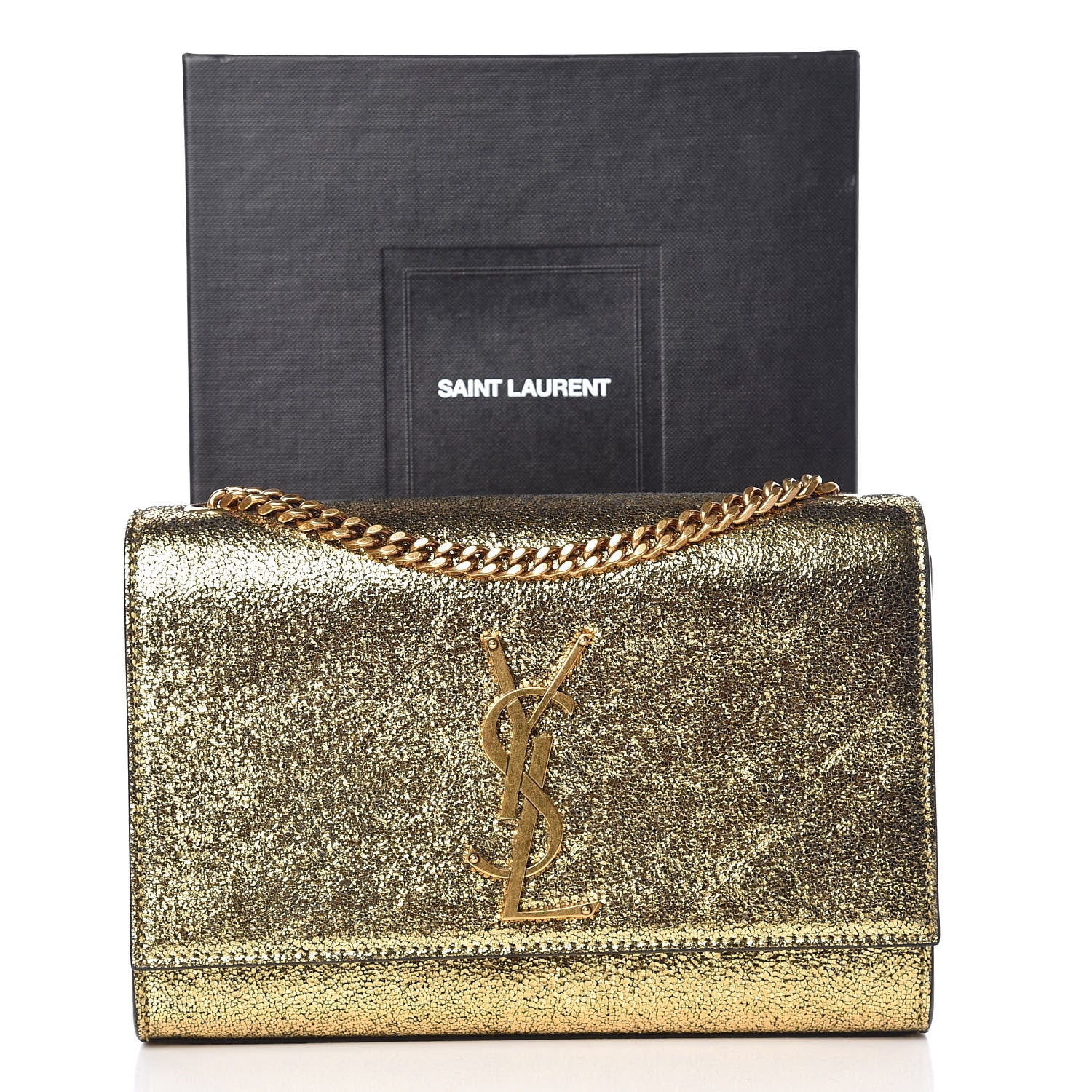 Saint Laurent Metallic Calfskin Small Classic Monogram Kate Satchel Oro 11 of 11
