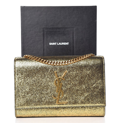 Saint Laurent Metallic Calfskin Small Classic Monogram Kate Satchel Oro 11 of 11