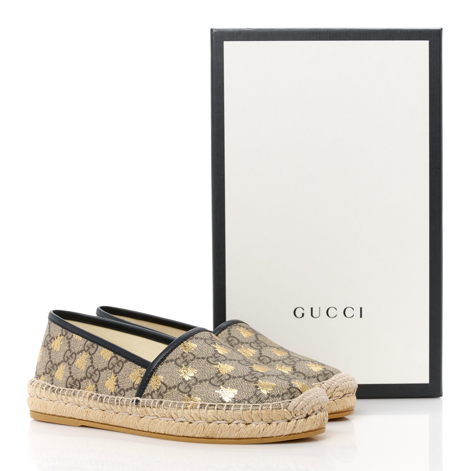 Gucci GG Supreme Monogram Bees Espadrille Flats 36 Beige Ebony Oro Black 12 of 12