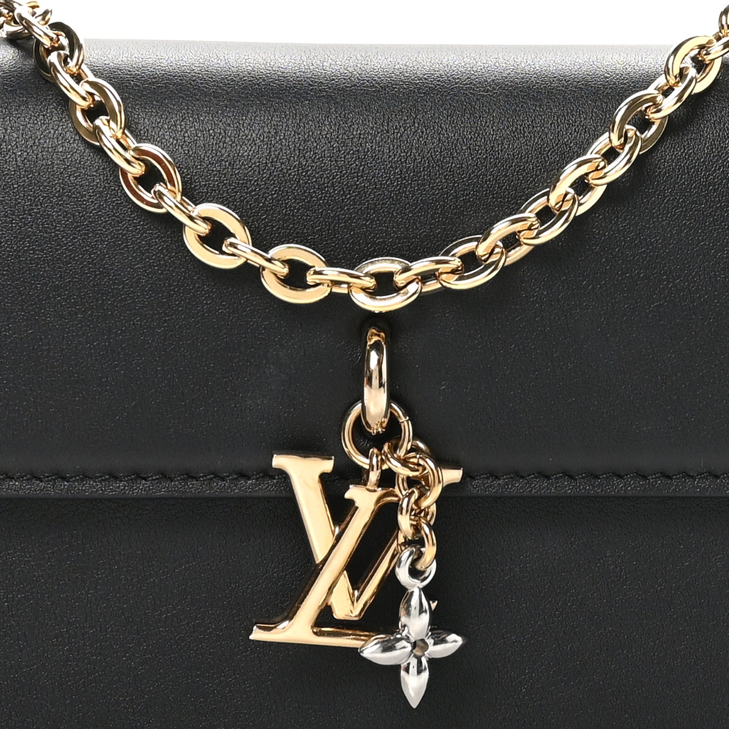 Calfskin LV Bloom Wallet On Chain Black