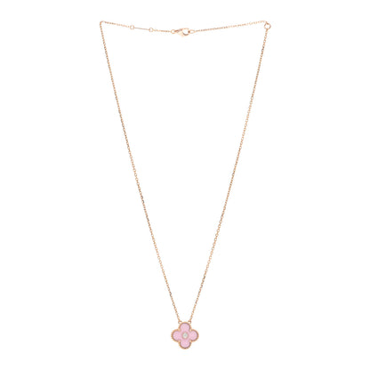 Van Cleef & Arpels 18K Rose Gold Diamond Pink Porcelain Vintage Alhambra Pendant Necklace 3 of 5