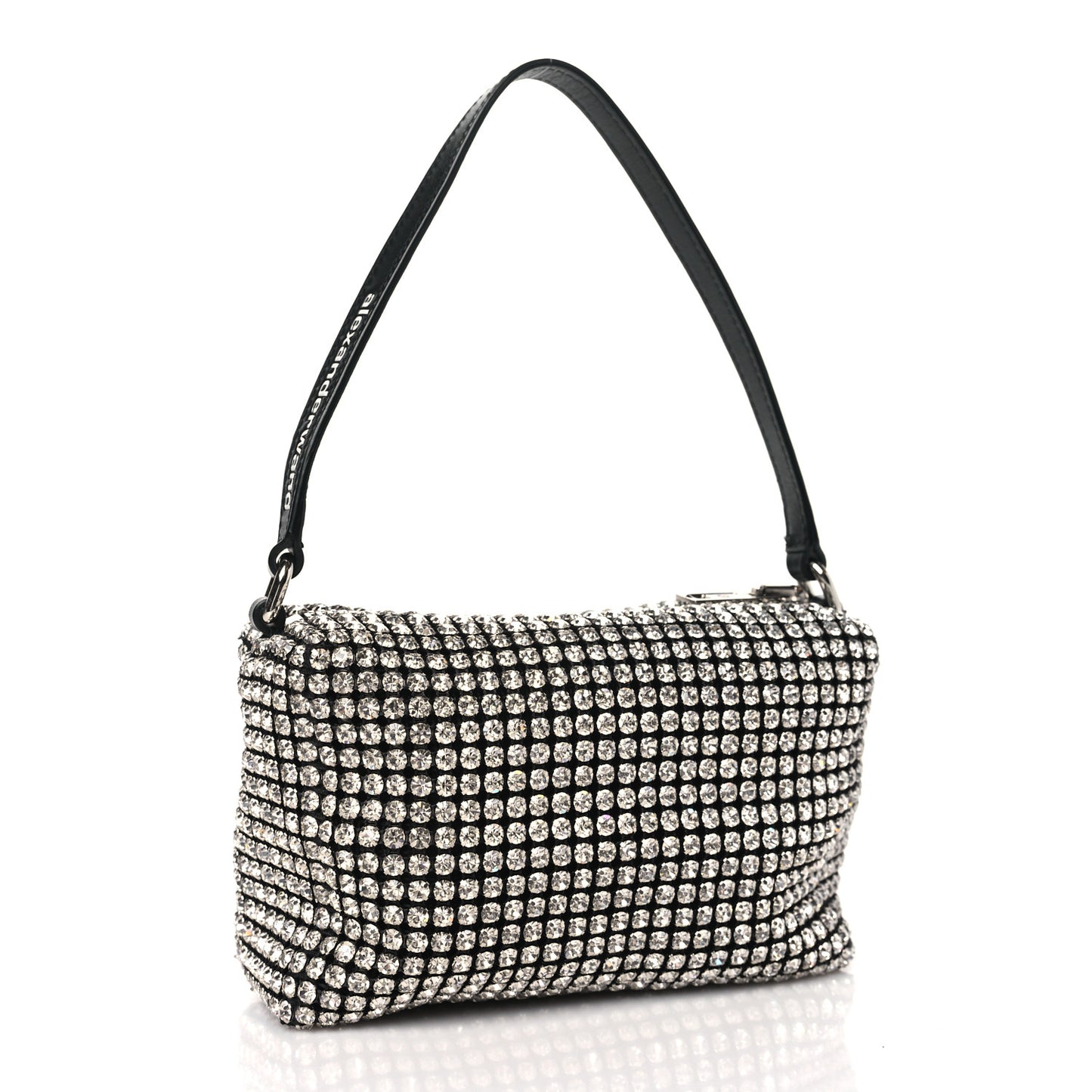 Mesh Crystal Rhinestone Mini Heiress Pouch Black Silver