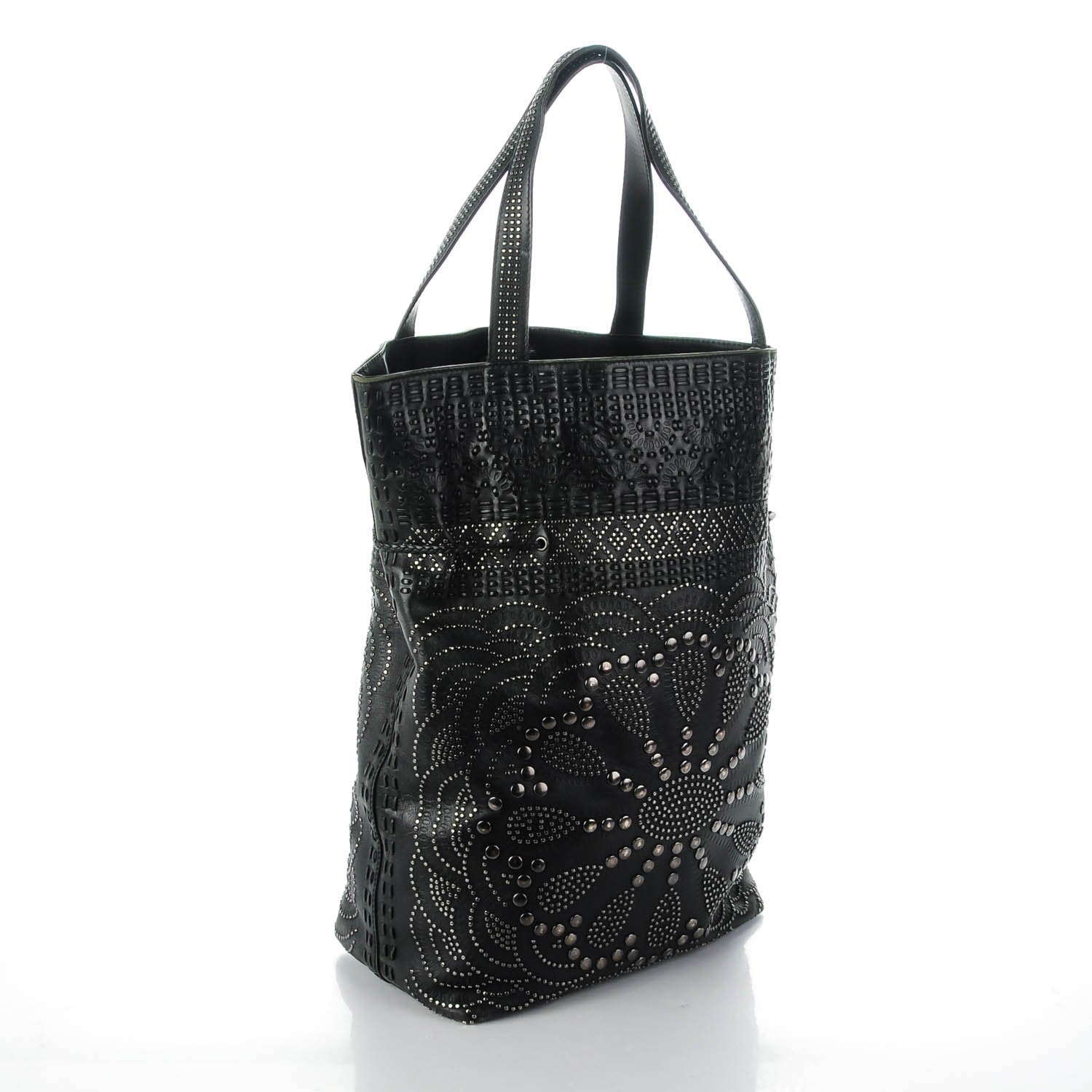 Gucci Calfskin Large Studded Drawstring Bucket Bag Black 4 of 10