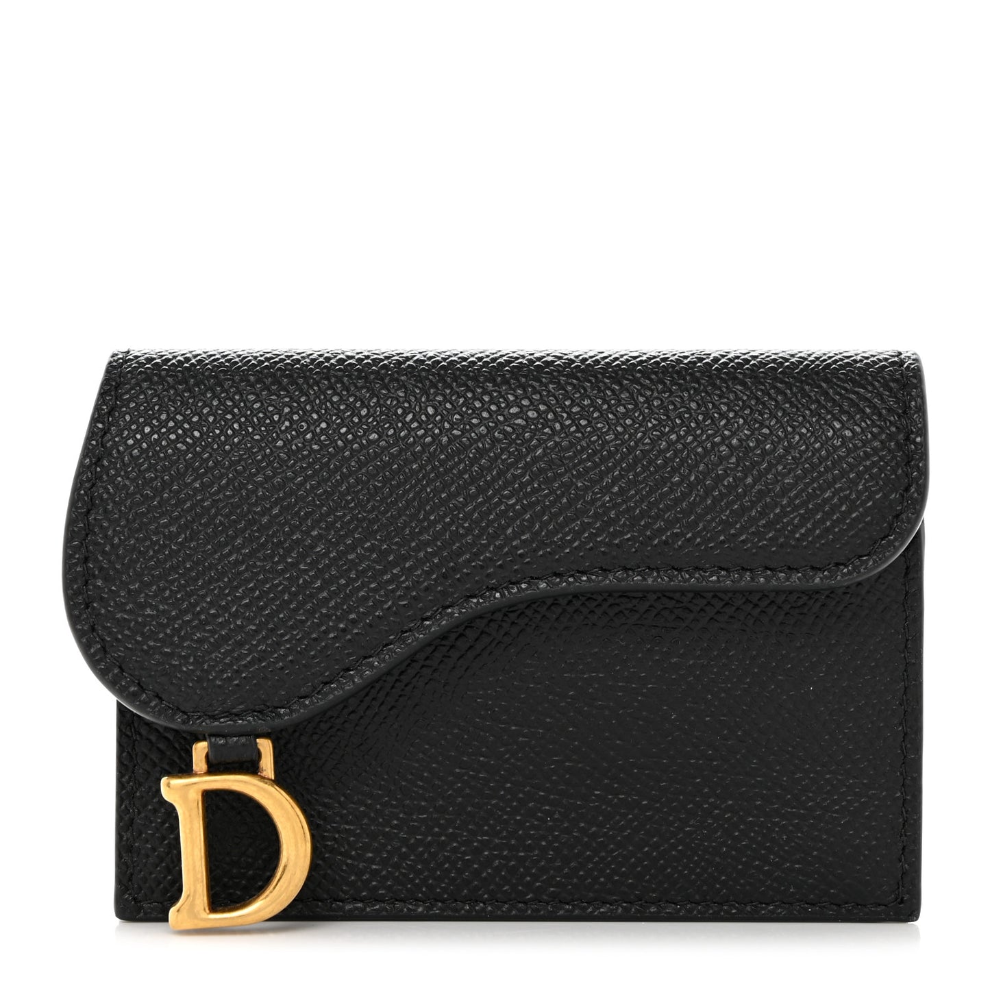 Grained Calfskin Saddle Card Holder Black