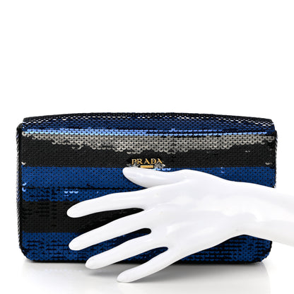 Prada Paillettes Striped Clutch Black Blue 2 of 9