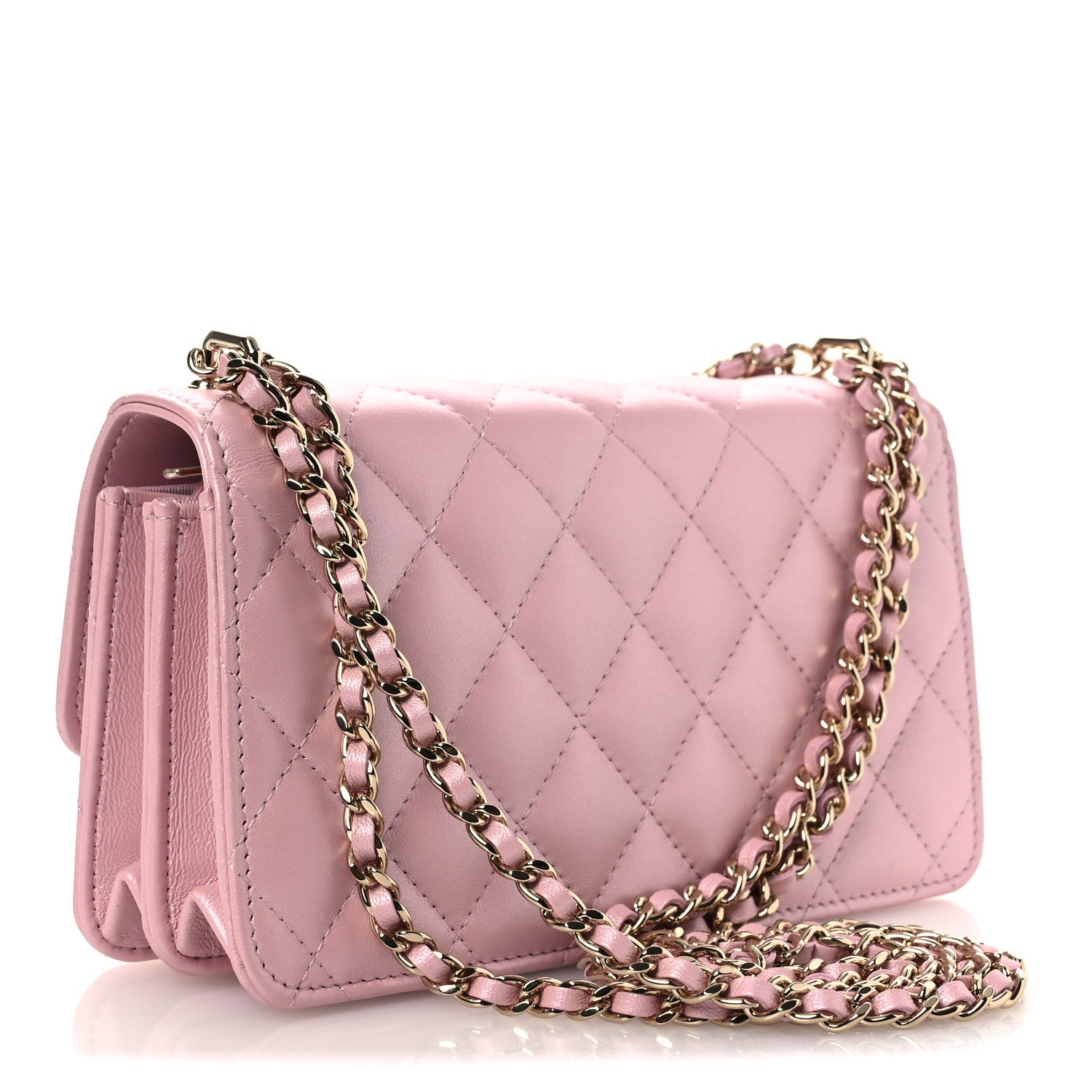 Chanel Pearly Lambskin Quilted Charms Wallet On Chain WOC Light Pink 3 of 12