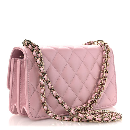 Chanel Pearly Lambskin Quilted Charms Wallet On Chain WOC Light Pink 3 of 12