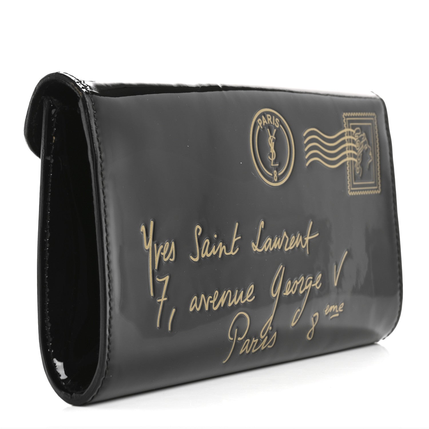 Saint Laurent Patent Y-Mail Zip Around Wallet Black 3 of 12