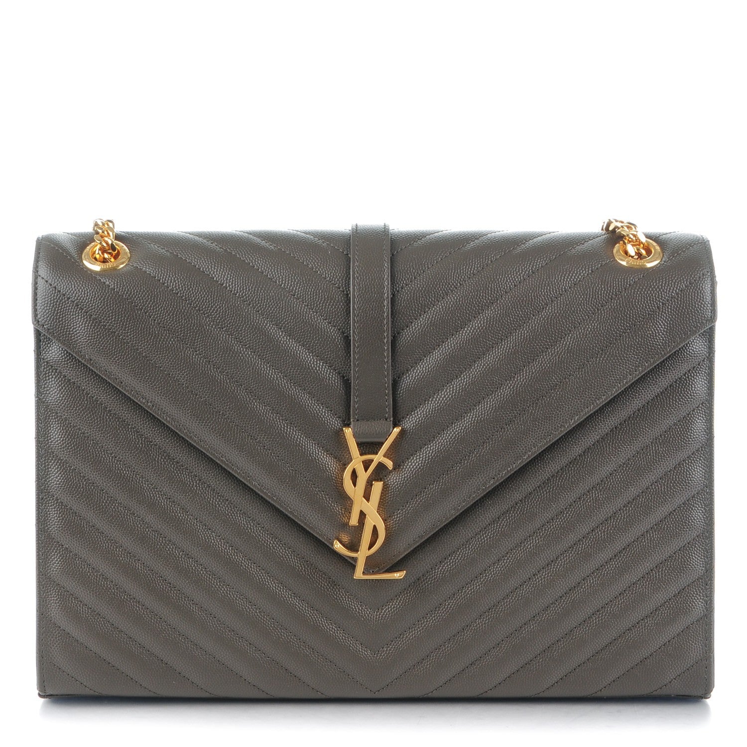 Saint Laurent Grain De Poudre Matelasse Chevron Large Monogram Satchel Bronze 1 of 7