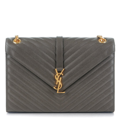 Saint Laurent Grain De Poudre Matelasse Chevron Large Monogram Satchel Bronze 1 of 7