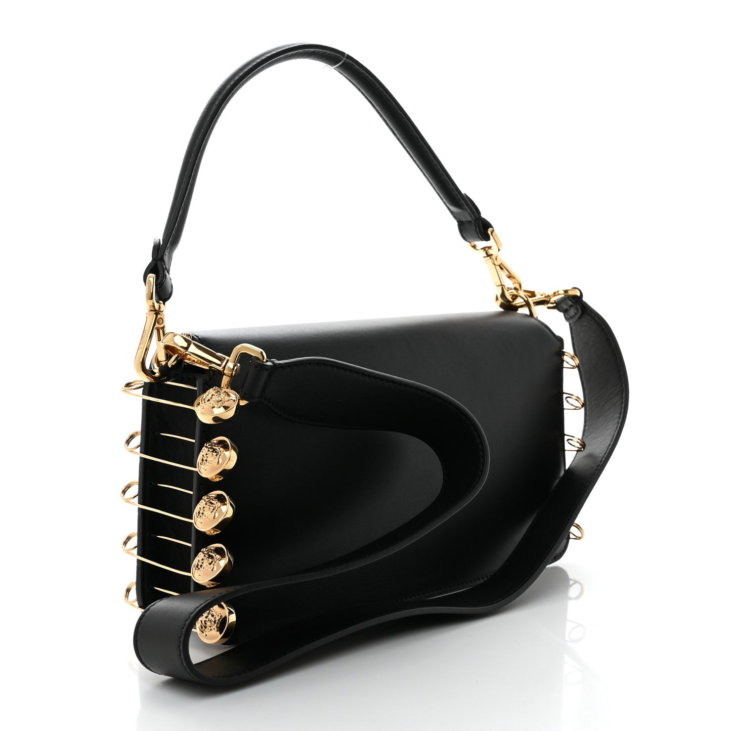X VERSACE Vitello Seta Fendace Brooch Baguette Black