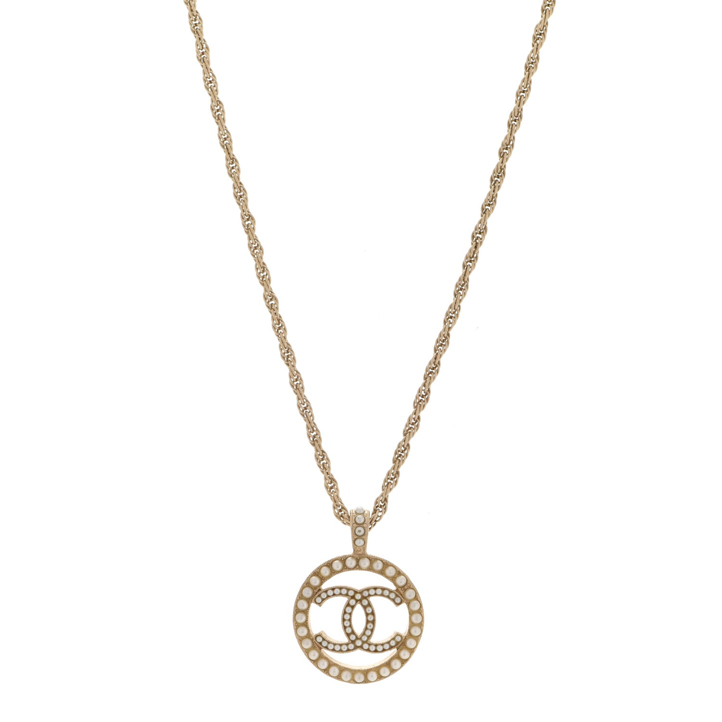 Pearl CC Round Pendant Necklace Gold