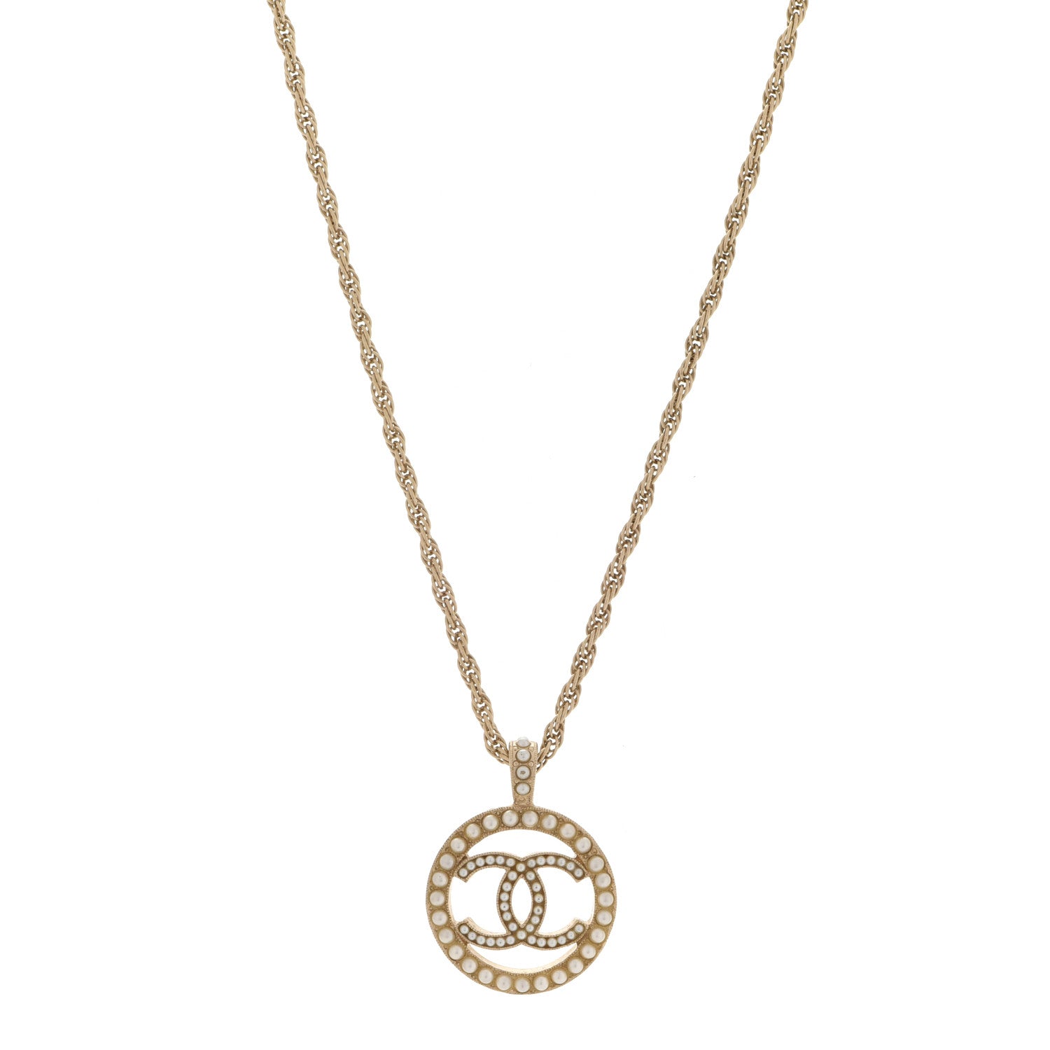 Chanel Pearl CC Round Pendant Necklace Gold 1 of 6