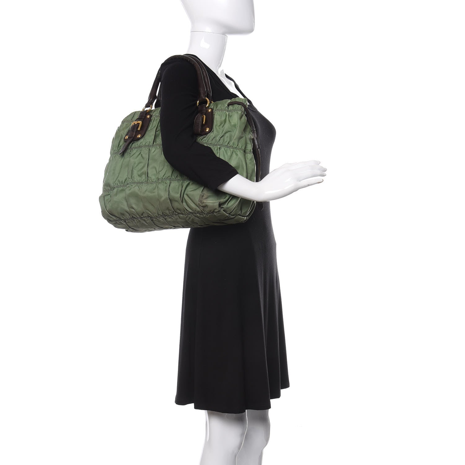 Prada Tessuto Nylon Gaufre Tote Green Brown 2 of 19