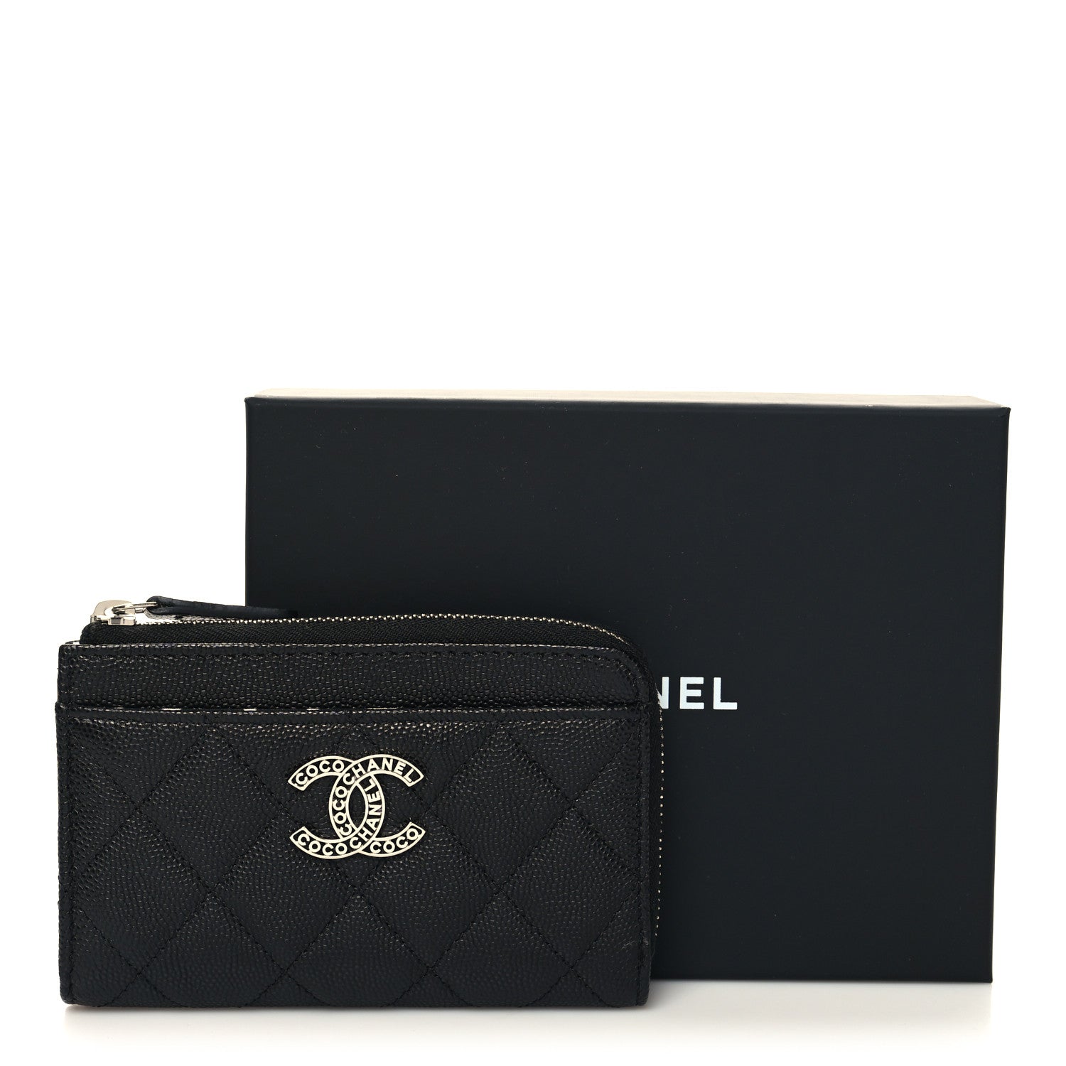 Chanel Caviar Quilted CC Logo Zip Around Card Holder Black 9 of 9