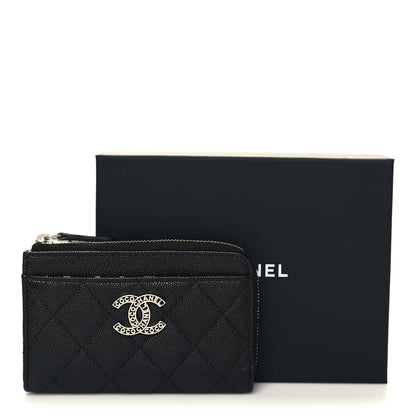 Chanel Caviar Quilted CC Logo Zip Around Card Holder Black 9 of 9