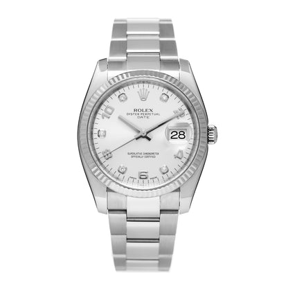 Rolex Stainless Steel 18K White Gold Diamond 34mm Oyster Perpetual Date Watch Silver 115234 1 of 4