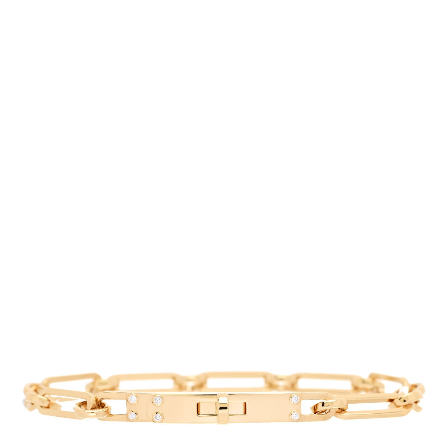 Hermes 18K Yellow Gold Diamond PM Kelly Chaine Bracelet ST 1 of 4