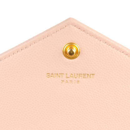 Saint Laurent Grain De Poudre Matelasse Chevron Monogram Envelope Chain Wallet Pale Pink 6 of 7