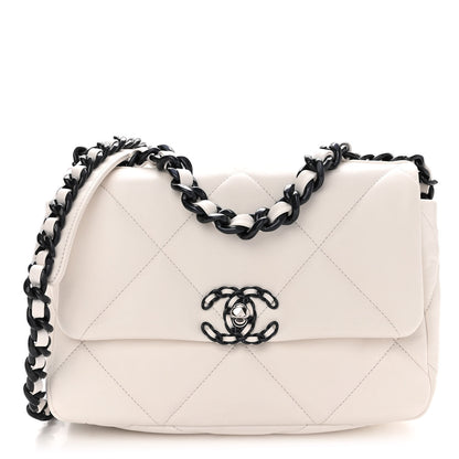Chanel Glossy Calfskin Quilted Medium Chanel 19 Flap White Black 1 of 10