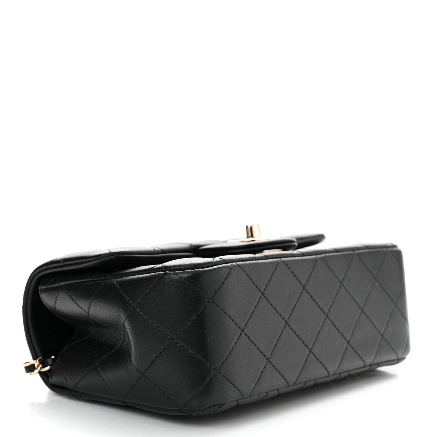 Lambskin Quilted Mini Top Handle Rectangular Flap Black
