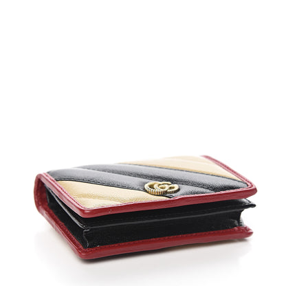 Gucci Azalea Calfskin Matelasse Diagonal Patchwork Torchon GG Marmont Card Case Wallet Black Beige Romantic Cerise 3 of 7