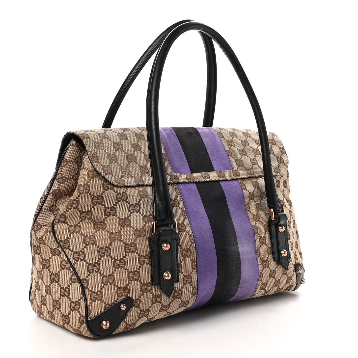 Monogram Horsebit Web Flap Bag Brown Purple