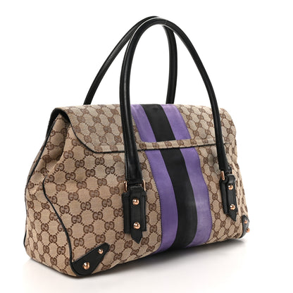 Gucci Monogram Horsebit Web Flap Bag Brown Purple 3 of 12