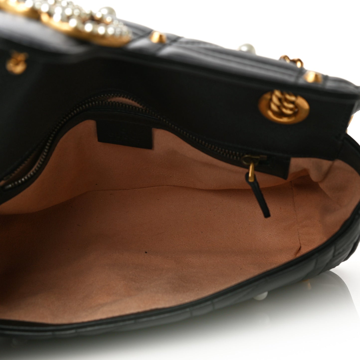 Calfskin Matelasse Studded Small Pearly GG Marmont Shoulder Bag Black