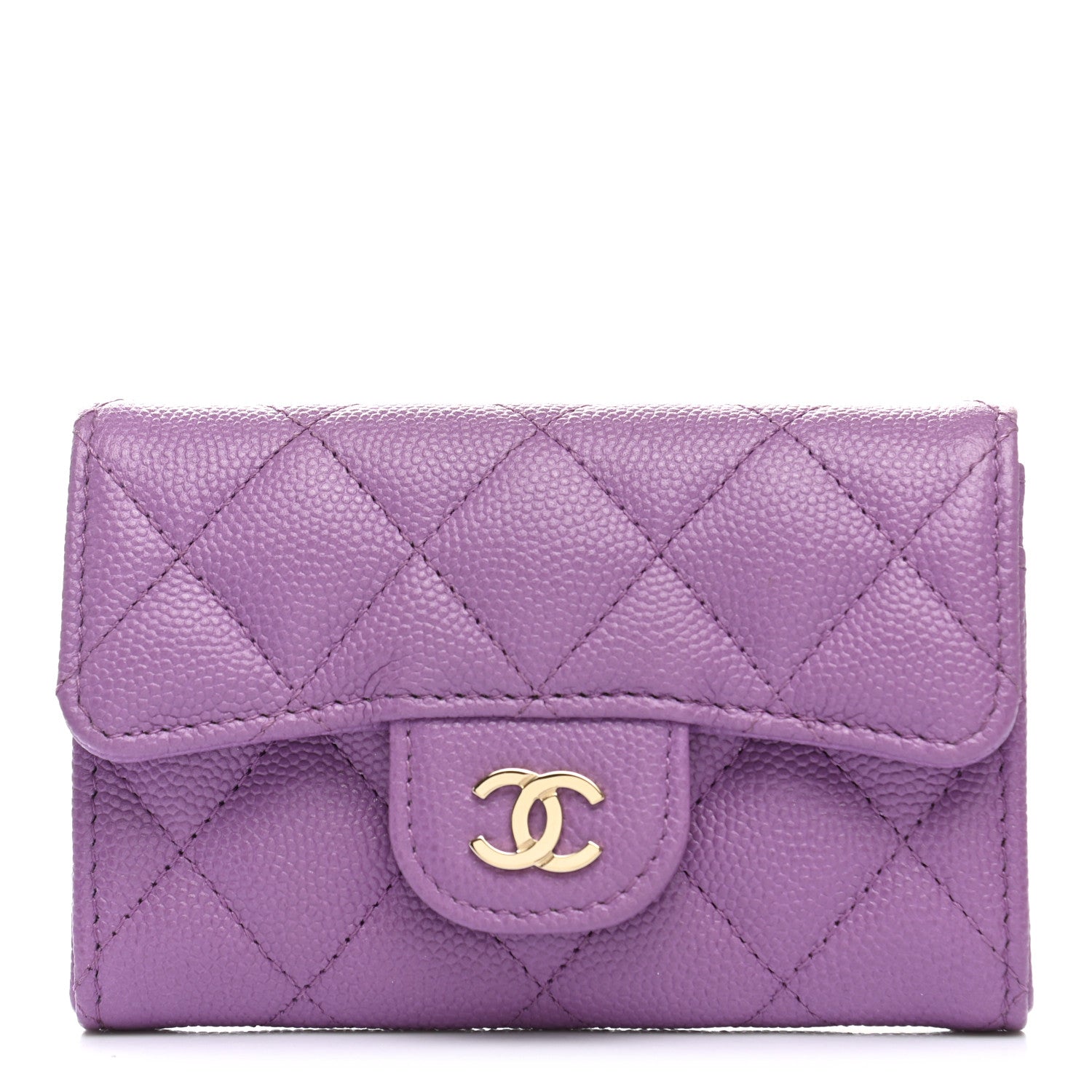 Chanel Caviar Quilted Flap Card Holder Wallet Purple 1 of 9