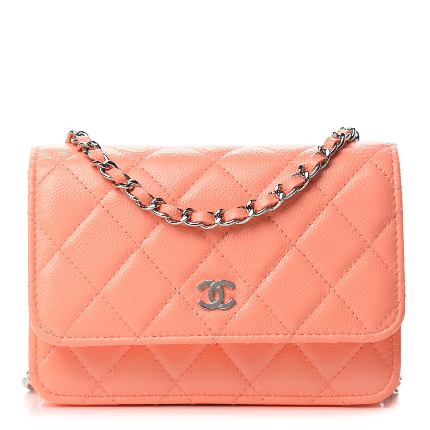 Caviar Quilted Mini Wallet On Chain WOC Coral