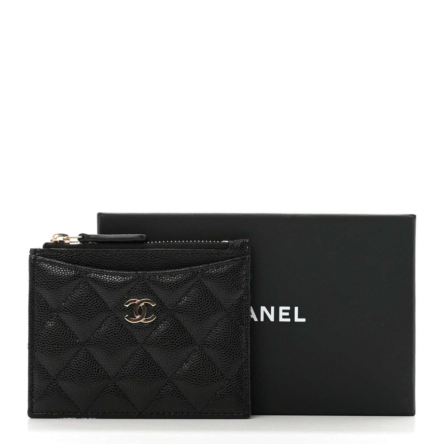 Caviar Quilted CC Zip Card Holder Black