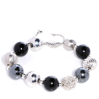 David Yurman Sterling Silver Black Onyx Hematine 12-14mm Elements Bracelet 1 of 6