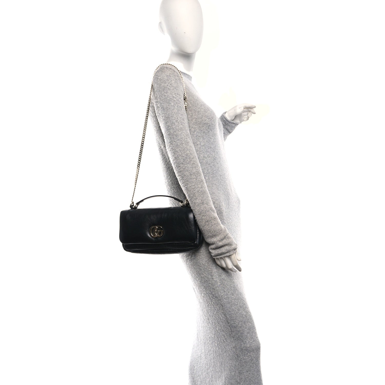 Gucci Lambskin Mini GG Milano Top Handle Shoulder Bag Black 2 of 10