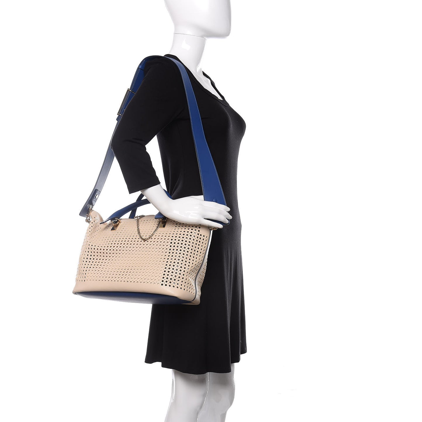 Calfskin Sheepskin Perforated Medium Baylee Tote Husky White