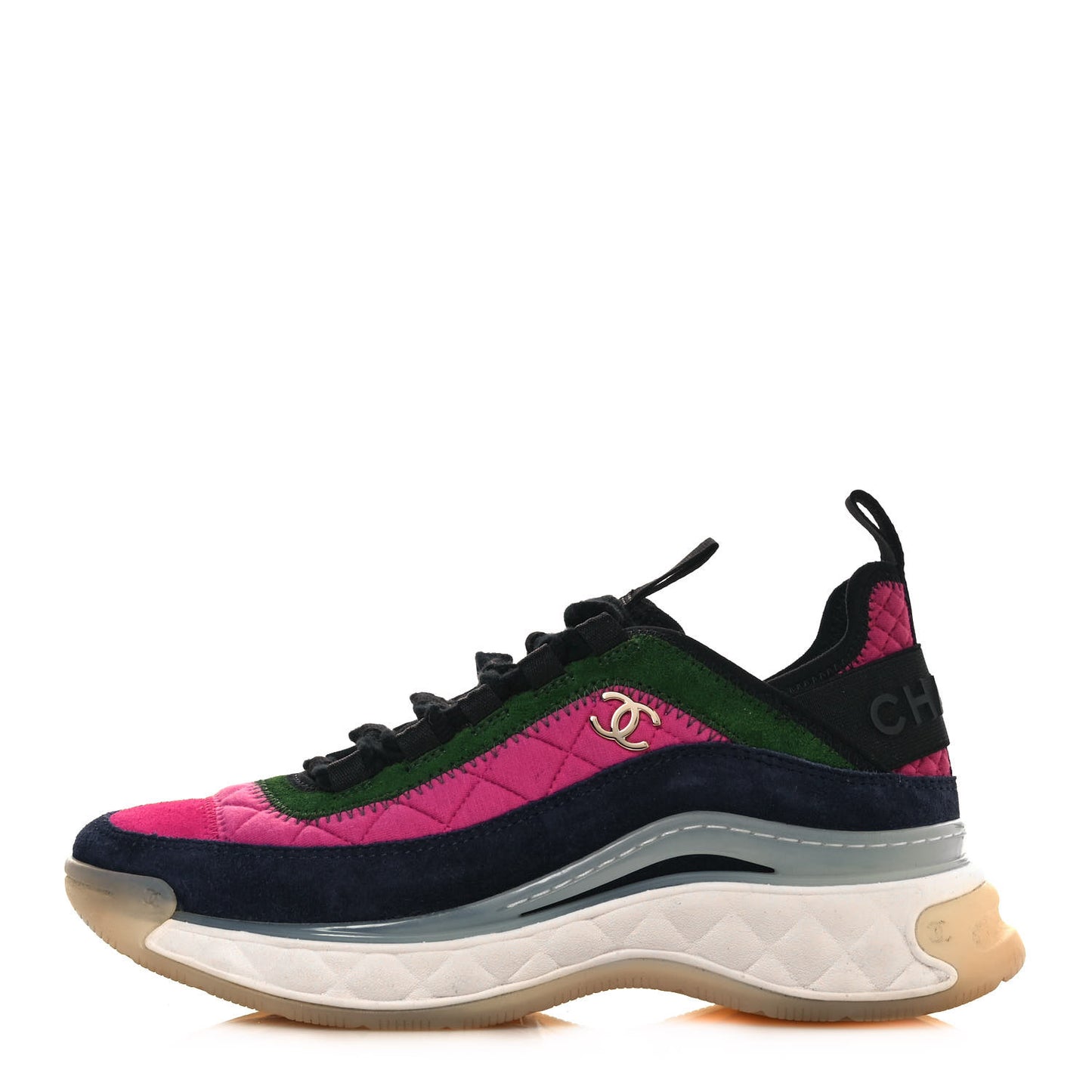 Velvet Calfskin Mixed Fibers CC Sneakers 36 Dark Pink Green