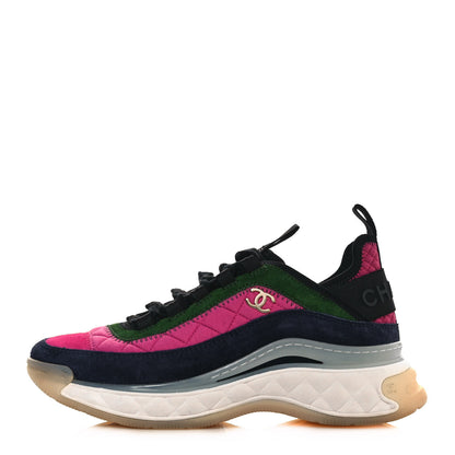 Chanel Velvet Calfskin Mixed Fibers CC Sneakers 36 Dark Pink Green 1 of 7