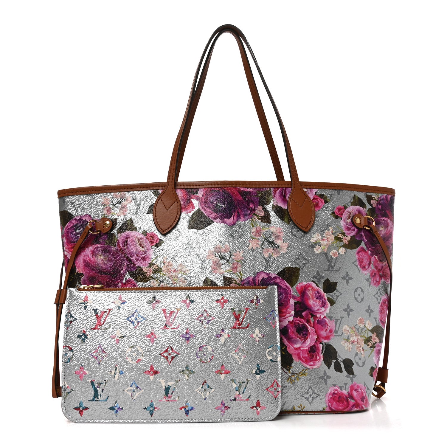 Louis Vuitton Metallic Monogram LV Garden Neverfull MM Silver 3 of 10