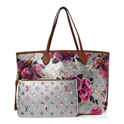 Louis Vuitton Metallic Monogram LV Garden Neverfull MM Silver 3 of 10
