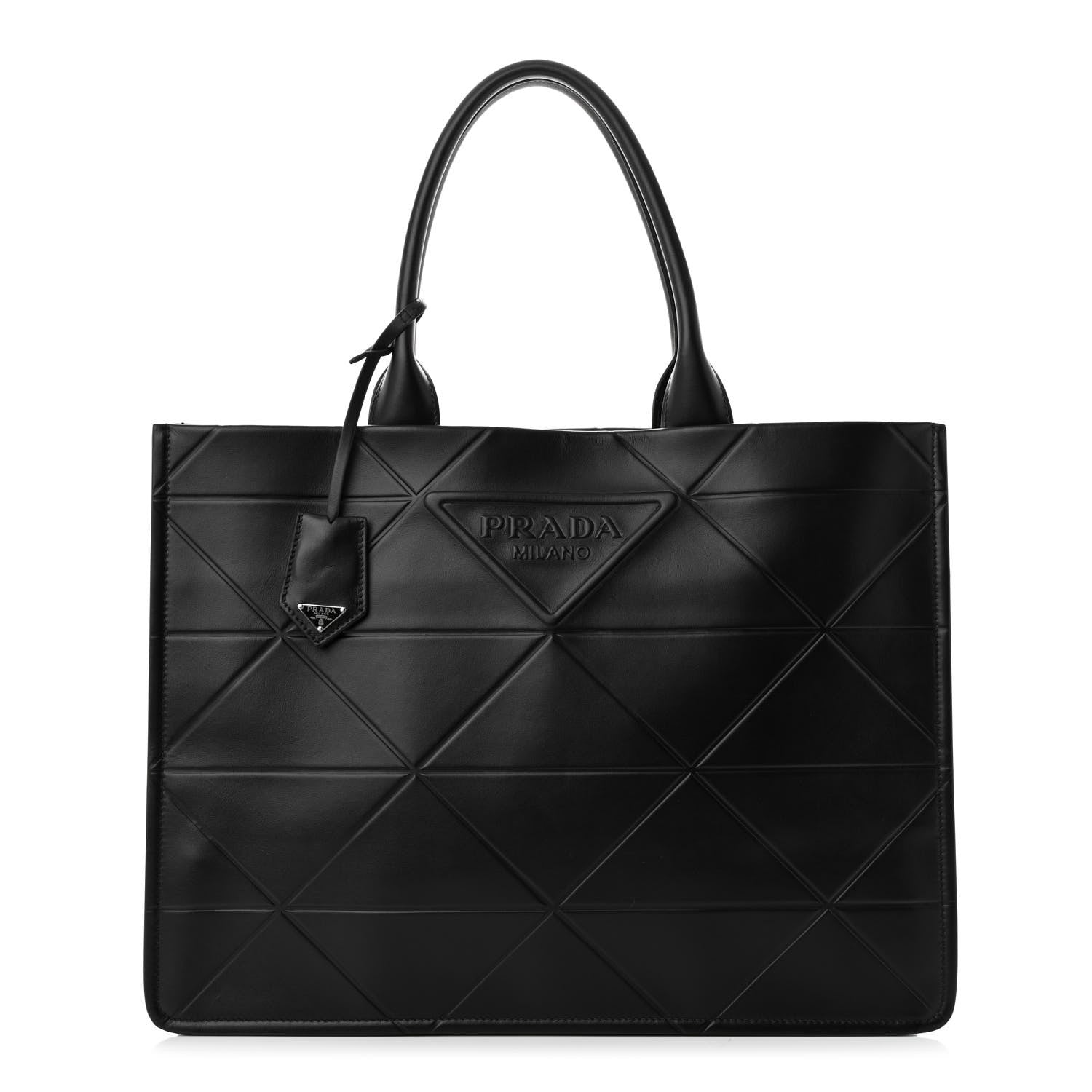 Prada Soft Calfskin Triangle Embossed Large Tote Bag Black 1 of 10
