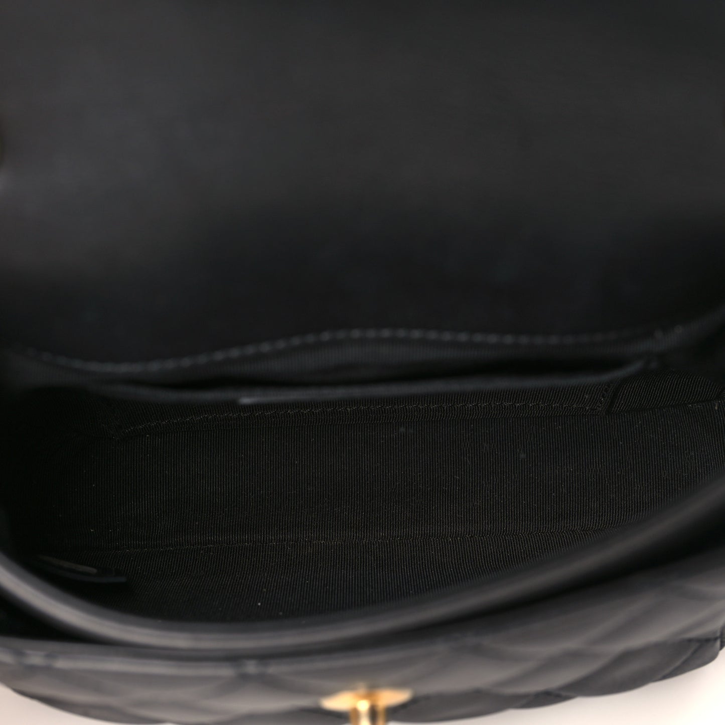 Calfskin Quilted Top Handle Flap Black