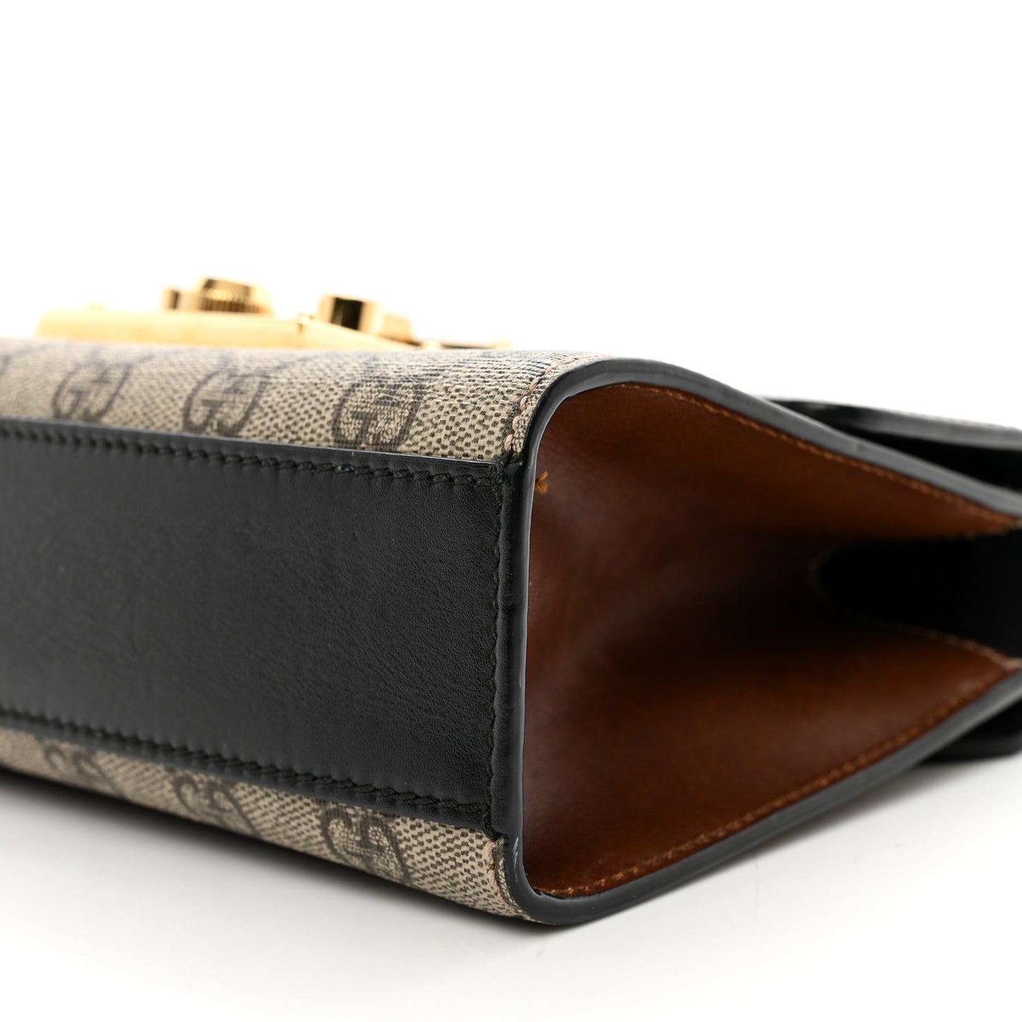 GG Supreme Monogram Calfskin Small Padlock Shoulder Bag Beige Black Cuir