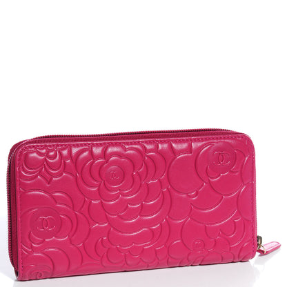 Chanel Lambskin Camellia Embossed Large Gusset Zip Around Wallet Fuchsia 3 of 9