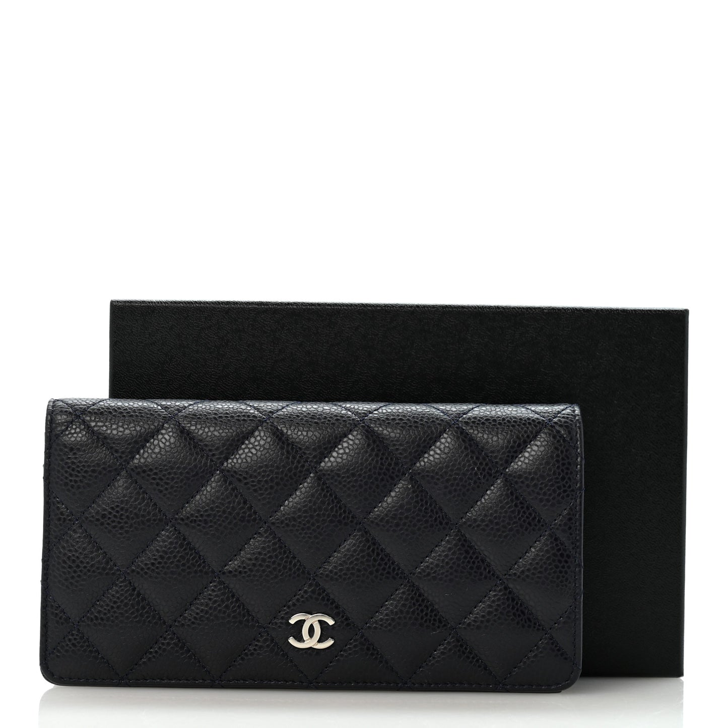 Caviar Quilted Yen Wallet Dark Blue