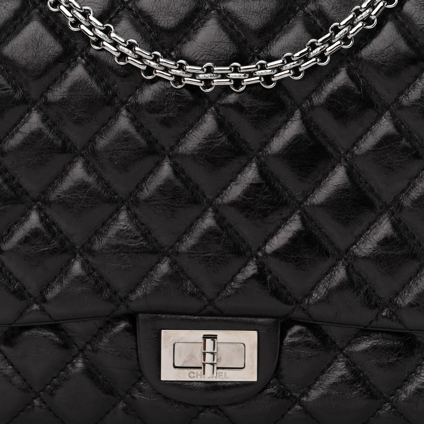 Metallic Aged Calfskin Quilted Reissue 2.55 Accordion Flap Black