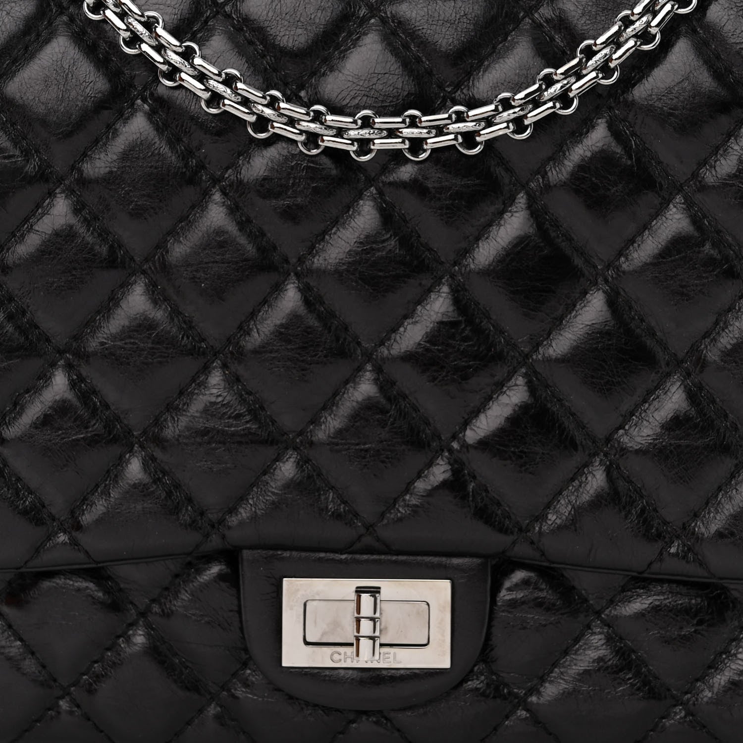 Chanel Metallic Aged Calfskin Quilted Reissue 2.55 Accordion Flap Black 9 of 12