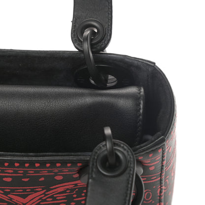 Christian Dior Smooth Calfskin Painted Mini Heart Clover Lady Dior Black Red 15 of 16