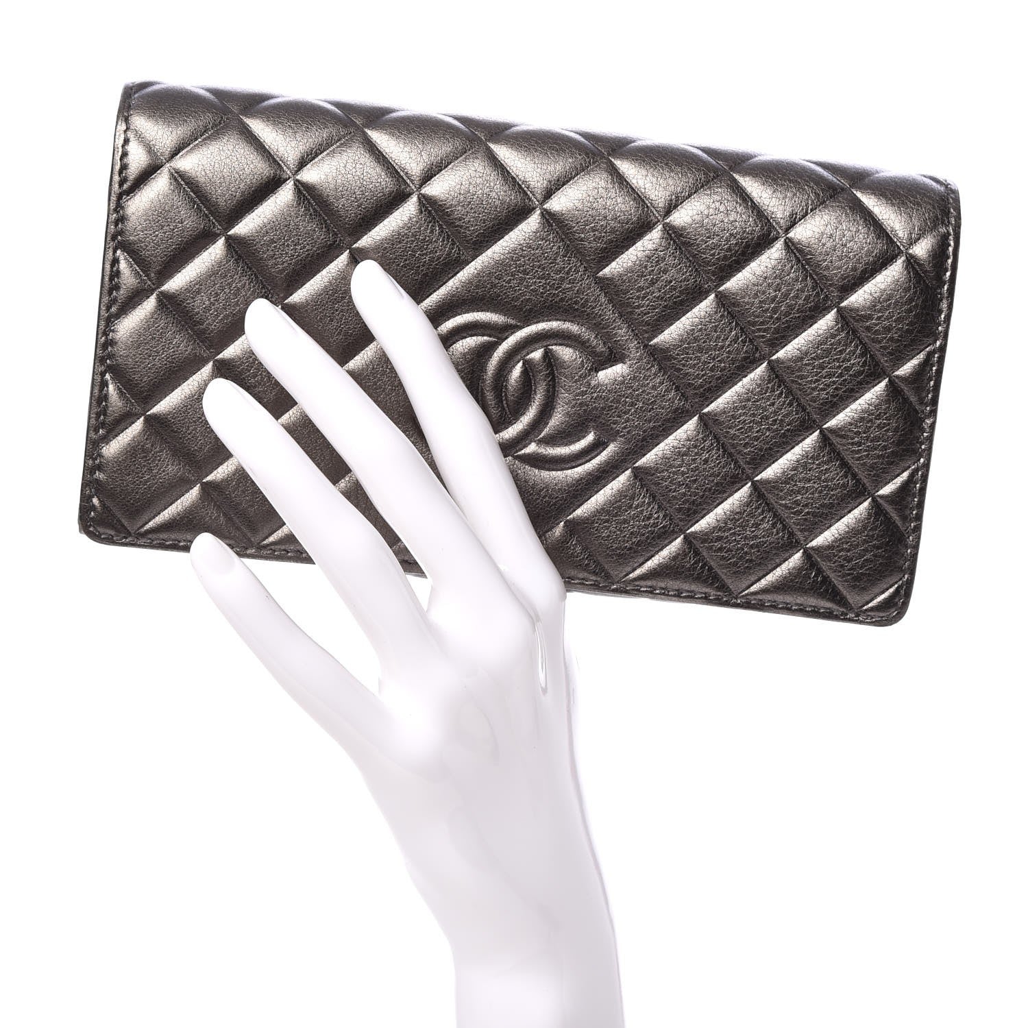 Chanel Calfskin Quilted Diamond CC Large Gusset Flap Wallet Dark Silver 2 of 9